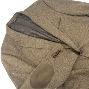 Paul Stuart Wool Cashmere Tweed Blazer Brown Suede Elbow Patches Made Canada